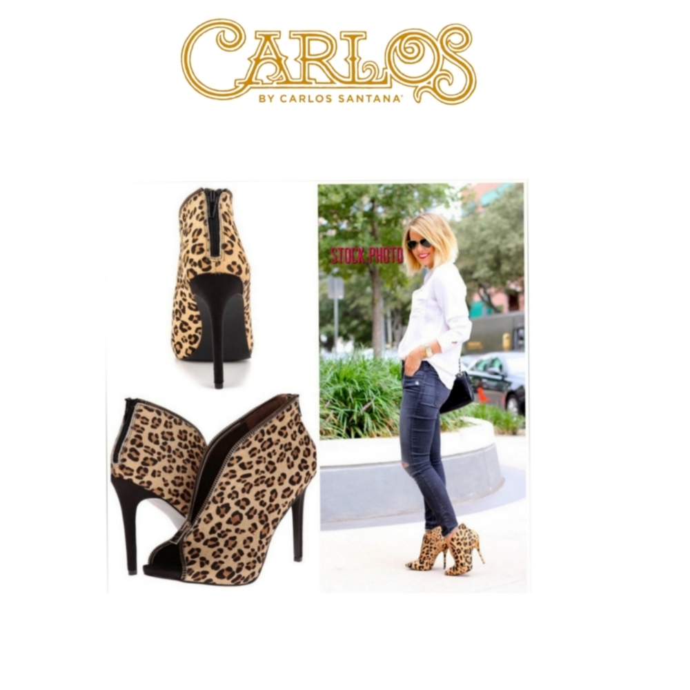 CARLOS SANTANA VERUCA PONY HAIR LEATHER INTRI OPEN TOE LEOPARD BOOTIES SIZE 9.5 - Picture 1 of 7
